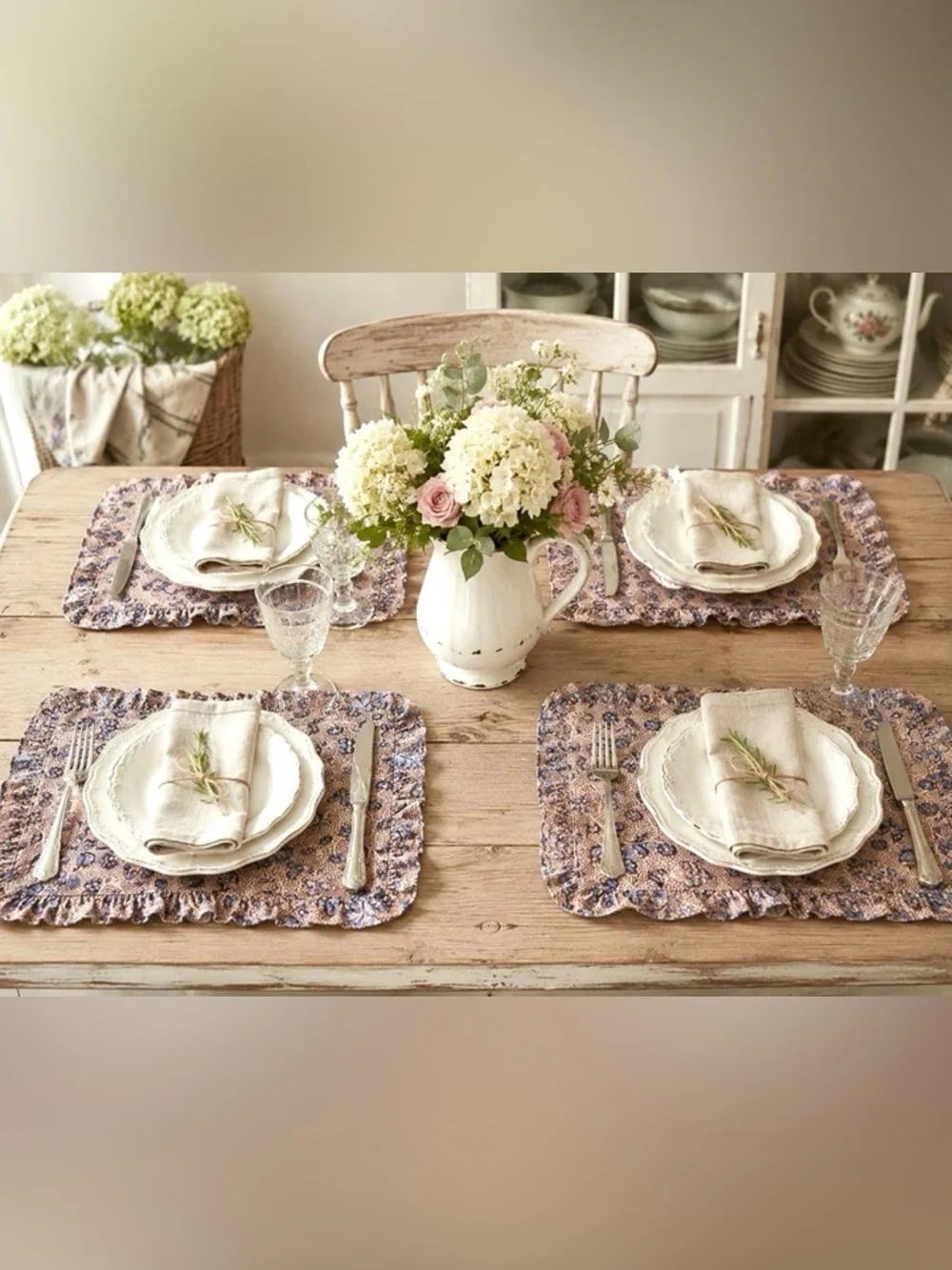 Set of 4 Floral Block Print Ruffle Placemats - Threshold